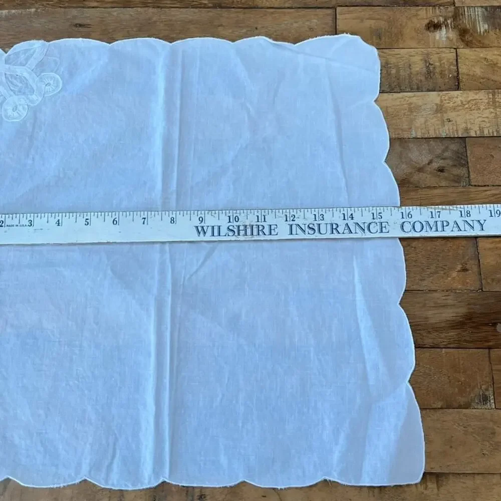 Handmade White Sheer Linen Napkins Floral Embroidery 16x16